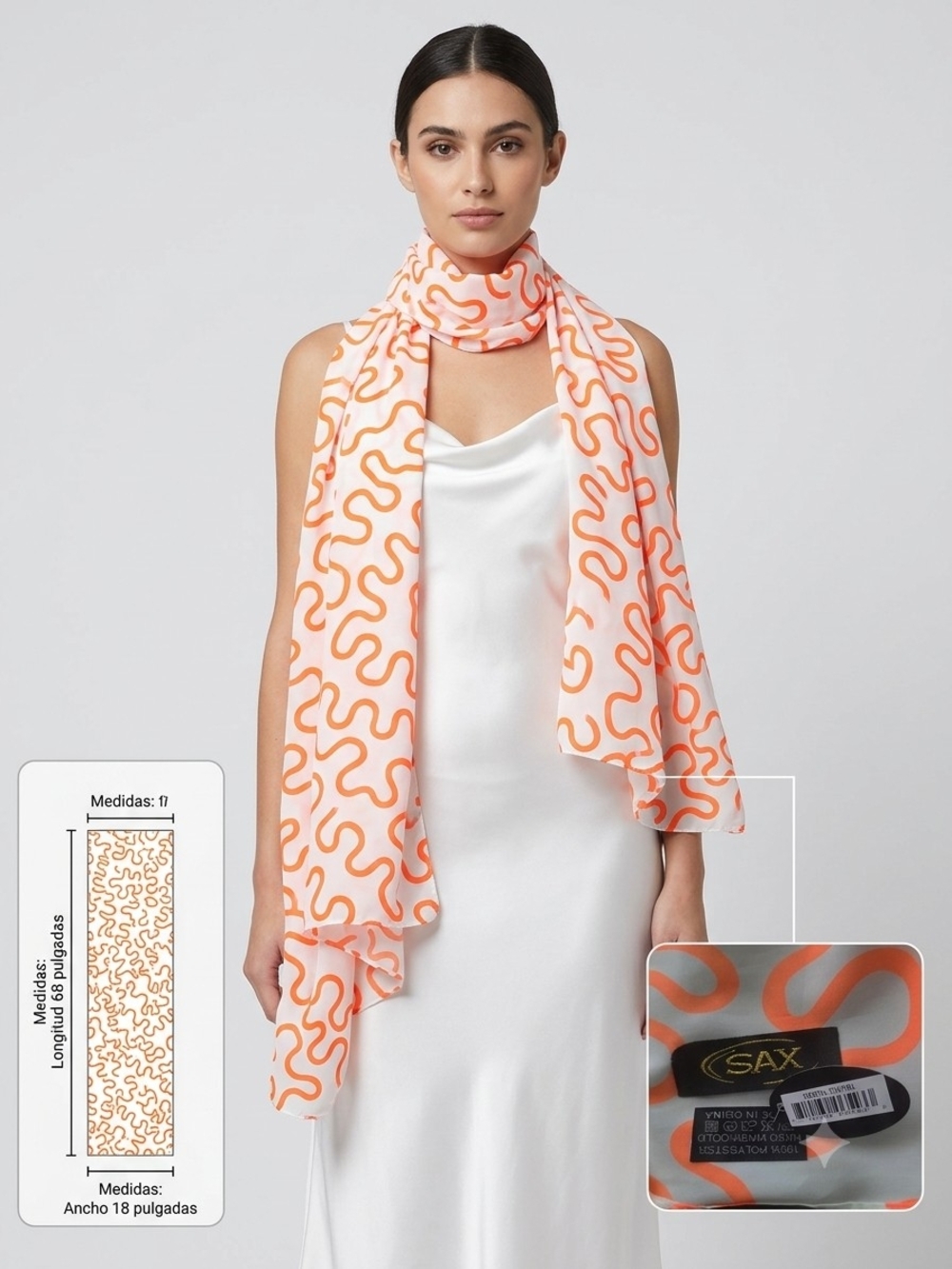 SAX Neon Swirl Print Lightweight Polyester Scarf